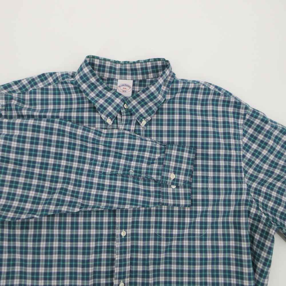 Brooks Brothers 1818 Mens XXL Plaid Button Down Shirt Teal Navy White Cotton